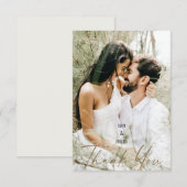Paar foto & namen bruiloft crème blanco dank u bedankkaart (Voorkant / Achterkant)