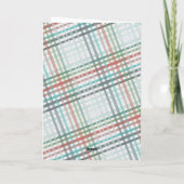 Paar foto op blauwe pastel plaid print feestdagen kaart (Achterkant)