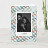 Paar foto op blauwe pastel plaid print feestdagen kaart (Voorkant)