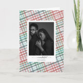 Paar foto op pastel plaid print feestdagen kaart (Voorkant)