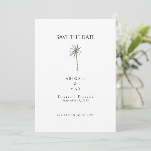 Paar Foto Palm Tree Sla de datum op Save The Date (Staand voorkant)