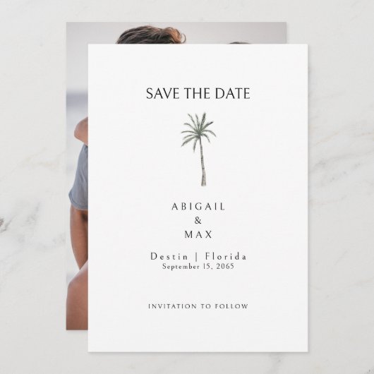 Paar Foto Palm Tree Sla de datum op Save The Date (Voorkant / Achterkant)
