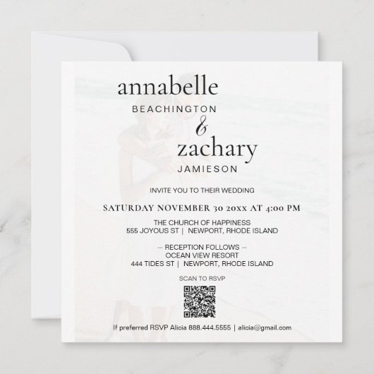 *~* Paar FOTO QR RSVP - AR6 Huwelijksuitnodiging Kaart (Achterkant)