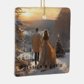 Paar foto sneeuw winter modern gepersonaliseerd keramisch ornament (Rechts)