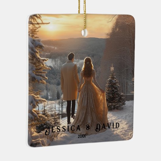 Paar foto sneeuw winter modern gepersonaliseerd keramisch ornament (Rechts)