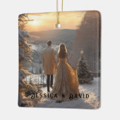 Paar foto sneeuw winter modern gepersonaliseerd keramisch ornament (Links)