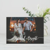 Paar foto van gehuwd en helder script feestdagenkaart (Staand voorkant)