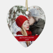 Paar Foto voorzijde | Snowflakes Back Red Heart Keramisch Ornament (Rechts)