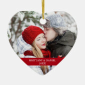 Paar Foto voorzijde | Snowflakes Back Red Heart Keramisch Ornament (Voorkant)