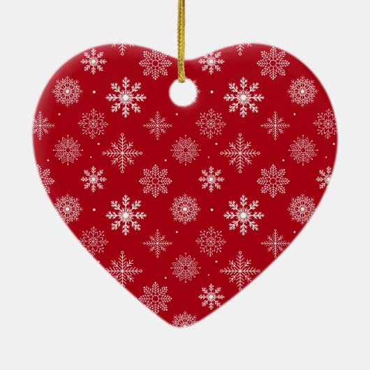 Paar Foto voorzijde | Snowflakes Back Red Heart Keramisch Ornament (Achterkant)