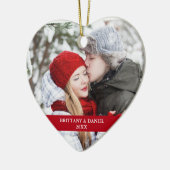 Paar Foto voorzijde | Snowflakes Back Red Heart Keramisch Ornament (Links)
