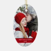 Paar Foto voorzijde | Snowflakes Rood ovaal Keramisch Ornament (Rechts)