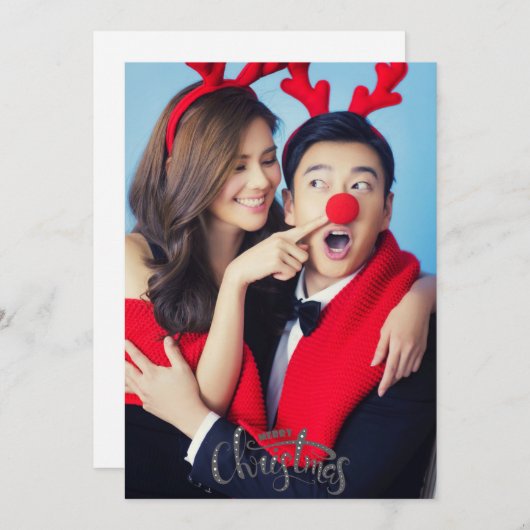 Paar Foto Vrolijke Kerstmis met Custom Terug Tekst Feestdagenkaart (Voorkant / Achterkant)