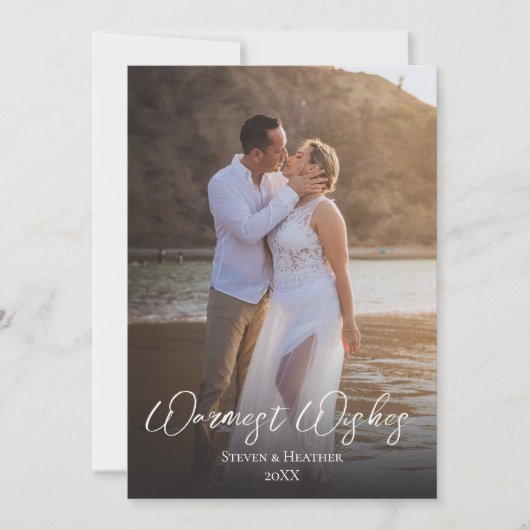 Paar Foto Warmest Wishes Holiday Card Feestdagenkaart (Voorkant)