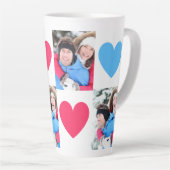 Paar Fotocollage 2 Foto's Roze & Blauwe Harten Latte Mok (Rechterhoek)