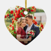 Paar foto's en jaarhart keramisch ornament (Voorkant)