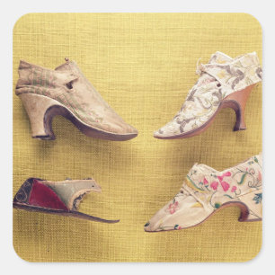Paar geborduurde schoenen, c.1714 vierkante sticker