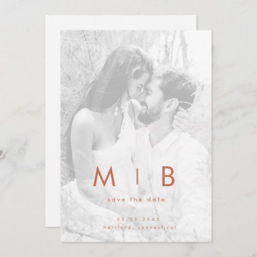 Paar Gedempte B/W Foto Terracotta Save the Date (Voorkant / Achterkant)
