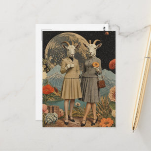 paar geiten dames Surrealistisch ontbijt collage Briefkaart