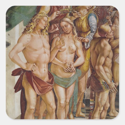 Paar gekroond door een engel, detail vierkante sticker (Voorkant)