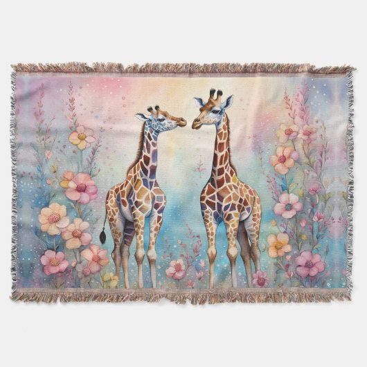 Paar Giraffes in een pasteltuin Deken (Voorkant)