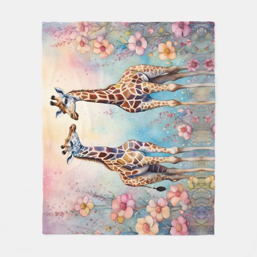 Paar Giraffes in een pasteltuin Fleece Deken (Voorkant)