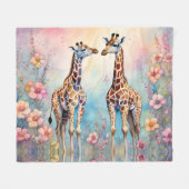 Paar Giraffes in een pasteltuin Fleece Deken (Voorkant (Horizontaal))