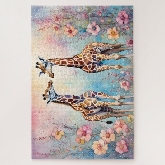 Paar Giraffes in een pasteltuin Legpuzzel (Verticaal)