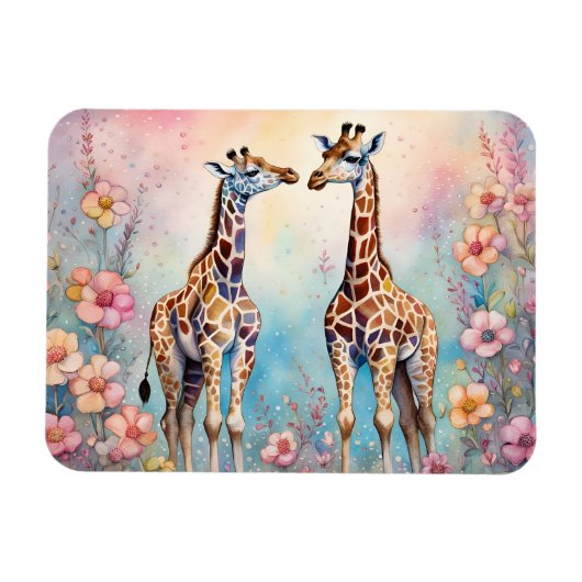 Paar Giraffes in een pasteltuin Magneet (Horizontaal)