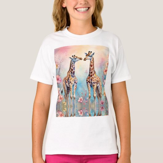 Paar Giraffes in een pasteltuin T-shirt (Voorkant)