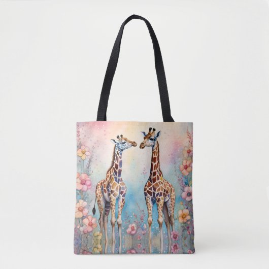 Paar Giraffes in een pasteltuin Tote Bag (Voorkant)