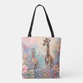 Paar Giraffes in een pasteltuin Tote Bag (Achterkant)