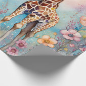 Paar Giraffes in liefde in een pasteltuin Cadeaupapier (Hoek)