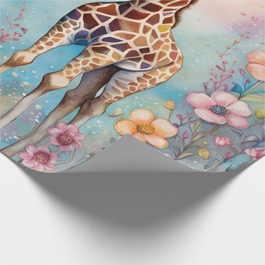 Paar Giraffes in liefde in een pasteltuin Cadeaupapier (Hoek)