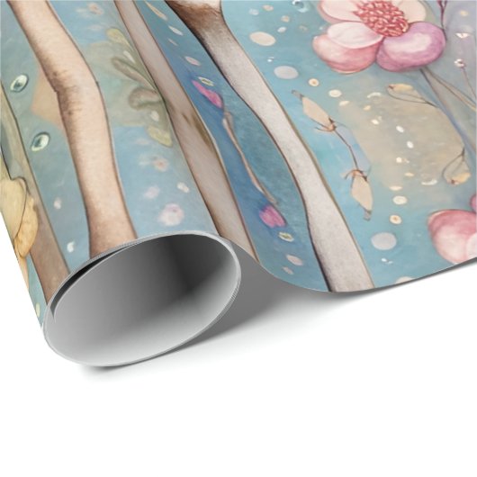 Paar Giraffes in liefde in een pasteltuin Cadeaupapier (Rol Hoek)