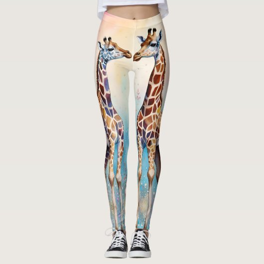 Paar Giraffes in liefde in een pasteltuin Leggings (Voorkant)