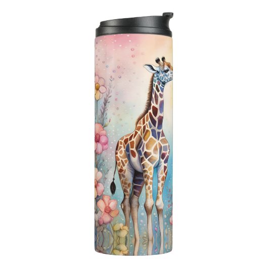 Paar Giraffes in liefde in een pasteltuin Thermosbeker (Gedraaid links)