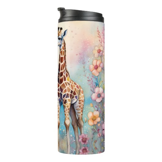 Paar Giraffes in liefde in een pasteltuin Thermosbeker (Geroteerd rechts)