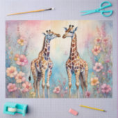 Paar Giraffes in liefde in een pasteltuin Tissuepapier (Craft)