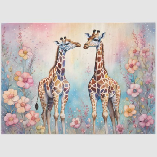 Paar Giraffes in liefde in een pasteltuin Tissuepapier (Voorkant)