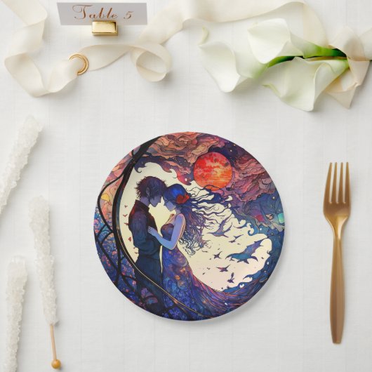 Paar Glas in lood Papieren Borden Papieren Bordje (Huwelijk)