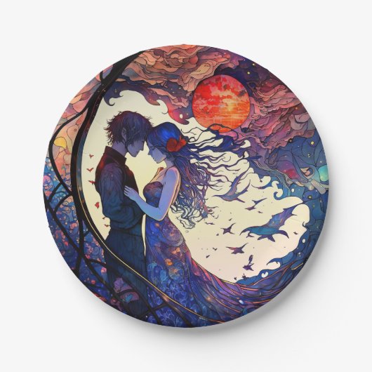 Paar Glas in lood Papieren Borden Papieren Bordje (Voorkant)