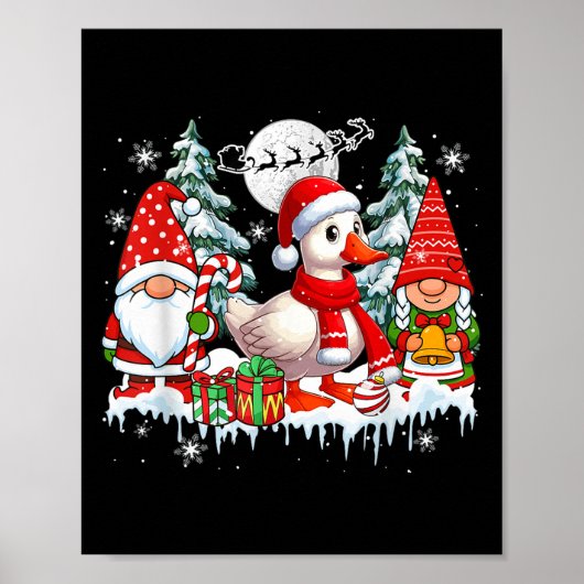 Paar Gnomes Santa Goose Kerstbomen Boer F Poster (Voorkant)