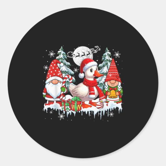 Paar Gnomes Santa Goose Kerstbomen Boer F Ronde Sticker (Voorkant)