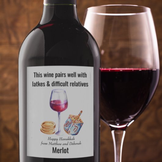 Paar goed met Latkes Hanukkah Funny Gift Wine Wijn Etiket