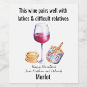Paar goed met Latkes Hanukkah Funny Gift Wine Wijn Etiket (Enkel label)