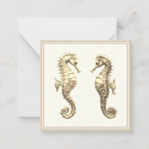 Paar Golden Seahorses Zee Ocean Animal Wildlife Notitiekaartje