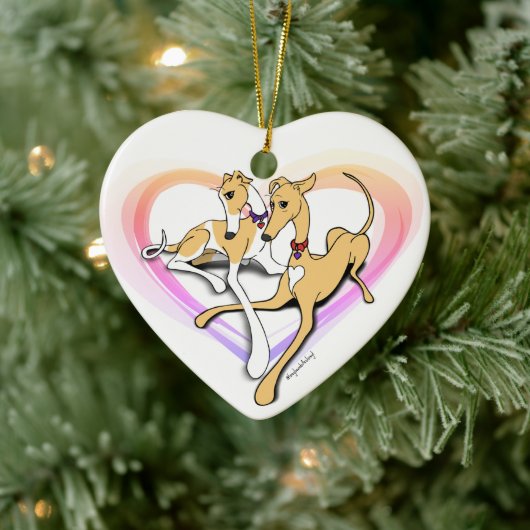 Paar Greyhound Dogs Art Keramisch Ornament (Boom)