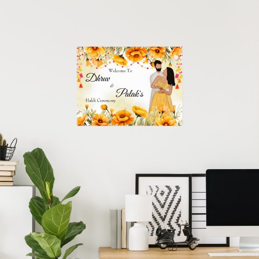 Paar haldi welkom teken Maiyan signage Poster (Thuiskantoor)