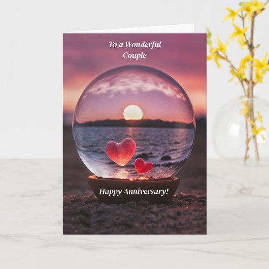 Paar Happy Jubileum  Strand Zonsondergang Kaart (Gele Bloem)